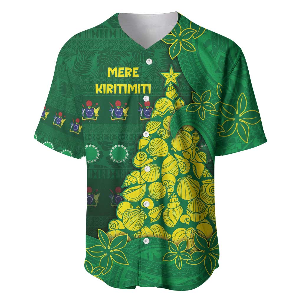 Cook Islands Christmas Baseball Jersey Seashell Xmas Tree Tribal Waves - Polynesian Pride