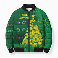 Cook Islands Christmas Bomber Puffer Jacket Seashell Xmas Tree Tribal Waves - Polynesian Pride