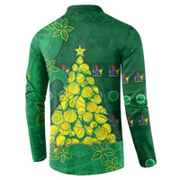 Cook Islands Christmas Button Sweatshirt Seashell Xmas Tree Tribal Waves - Polynesian Pride