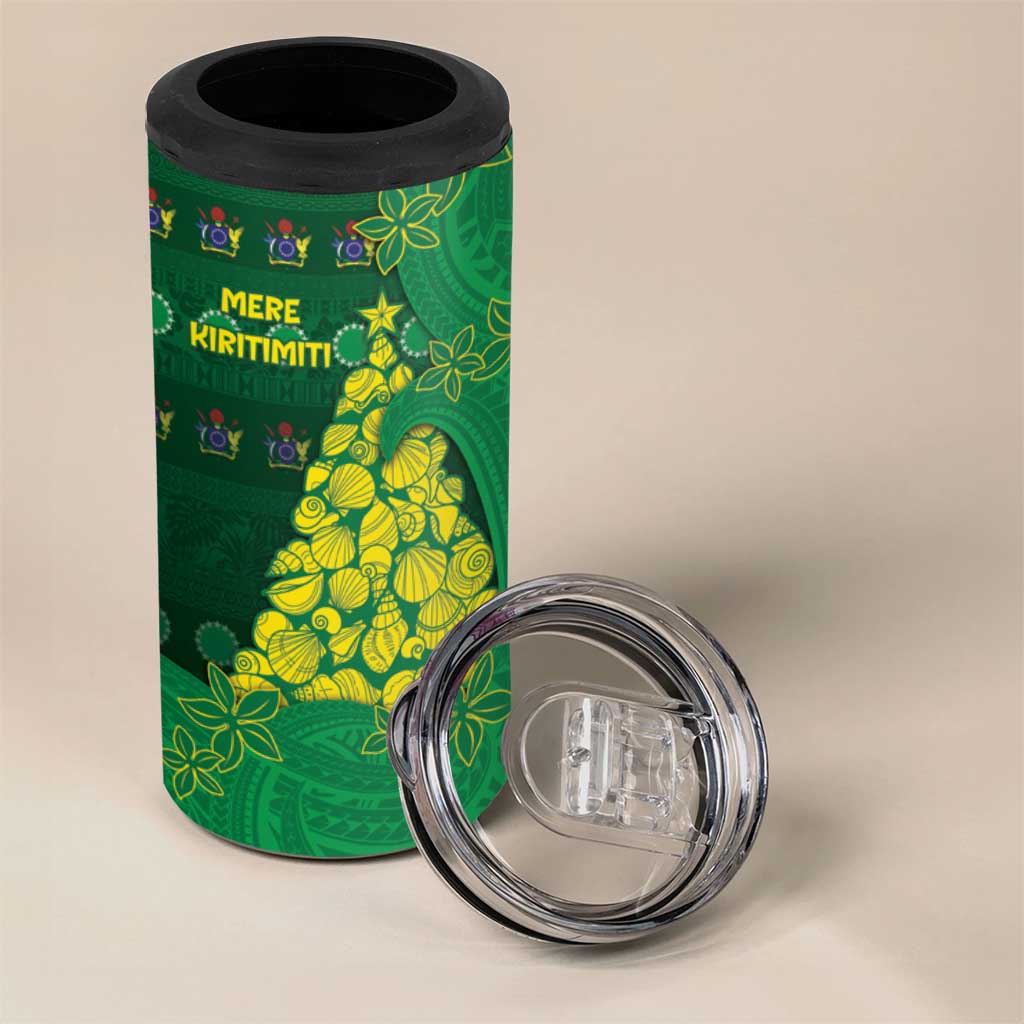 Cook Islands Christmas 4 in 1 Can Cooler Tumbler Seashell Xmas Tree Tribal Waves - Polynesian Pride