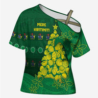 Cook Islands Christmas Cross Shoulder Shirt Seashell Xmas Tree Tribal Waves - Polynesian Pride