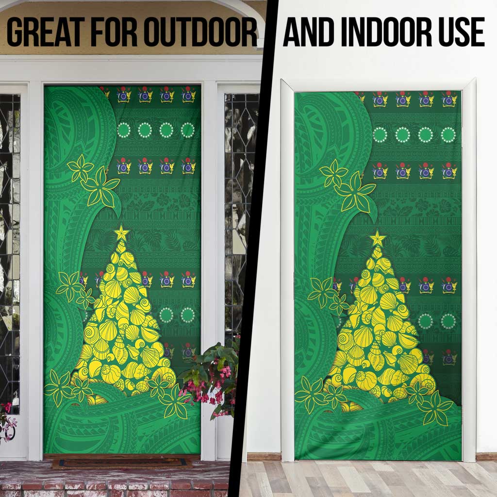 Cook Islands Christmas Door Cover Seashell Xmas Tree Tribal Waves - Polynesian Pride