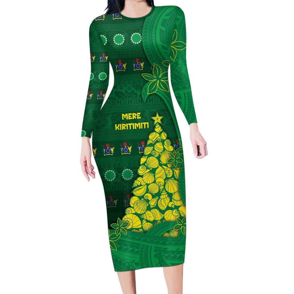 Cook Islands Christmas Family Matching Long Sleeve Bodycon Dress and Hawaiian Shirt Seashell Xmas Tree Tribal Waves - Polynesian Pride