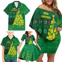 Cook Islands Christmas Family Matching Off Shoulder Short Dress and Hawaiian Shirt Seashell Xmas Tree Tribal Waves - Polynesian Pride