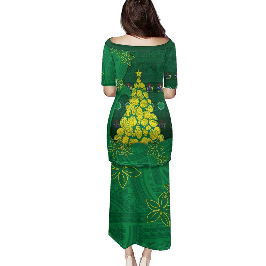 Cook Islands Christmas Family Matching Puletasi and Hawaiian Shirt Seashell Xmas Tree Tribal Waves - Polynesian Pride