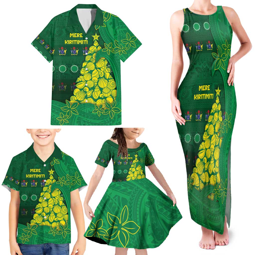Cook Islands Christmas Family Matching Tank Maxi Dress and Hawaiian Shirt Seashell Xmas Tree Tribal Waves - Polynesian Pride