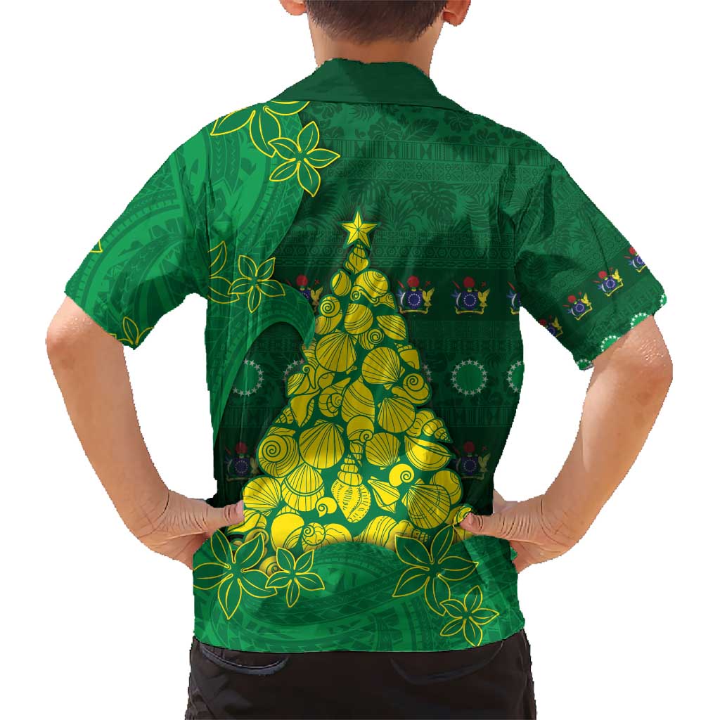 Cook Islands Christmas Kid Hawaiian Shirt Seashell Xmas Tree Tribal Waves - Polynesian Pride