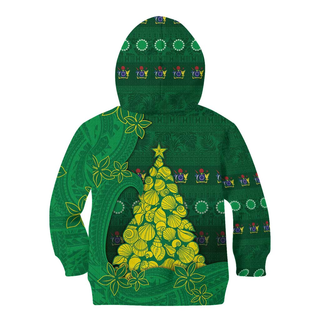 Cook Islands Christmas Kid Hoodie Seashell Xmas Tree Tribal Waves - Polynesian Pride