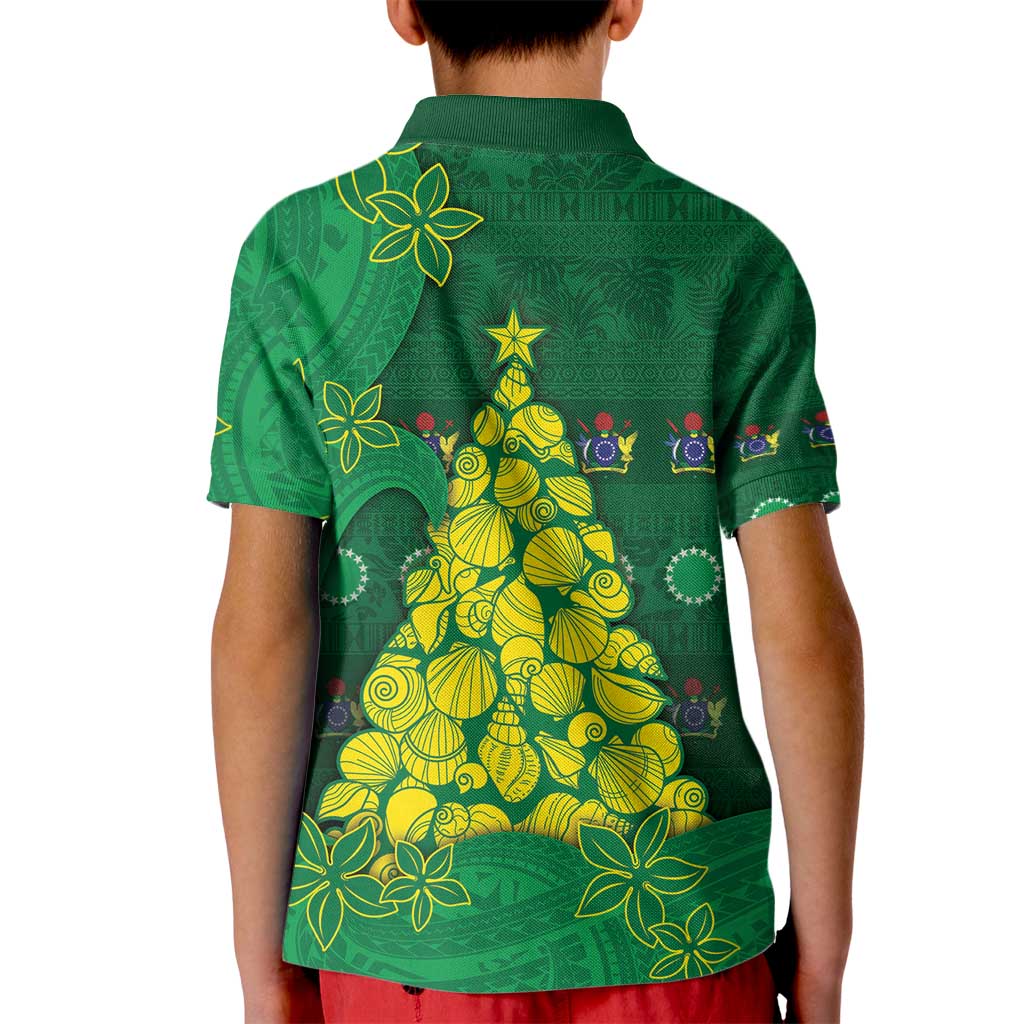 Cook Islands Christmas Kid Polo Shirt Seashell Xmas Tree Tribal Waves - Polynesian Pride
