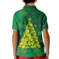 Cook Islands Christmas Kid Polo Shirt Seashell Xmas Tree Tribal Waves - Polynesian Pride