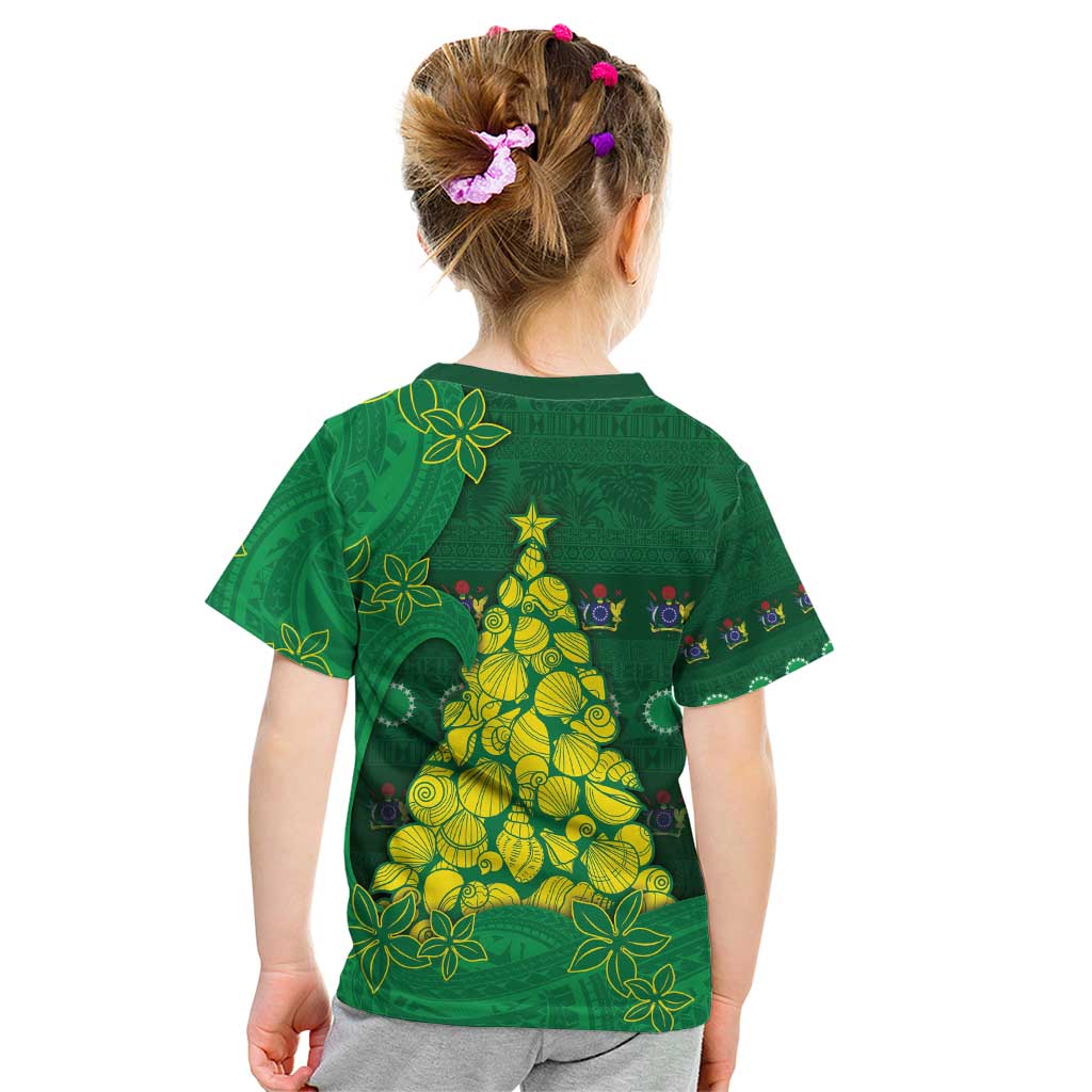 Cook Islands Christmas Kid T Shirt Seashell Xmas Tree Tribal Waves - Polynesian Pride