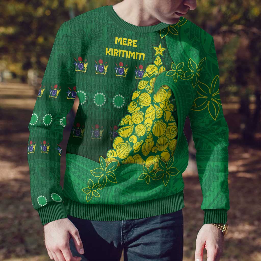 Cook Islands Christmas Ugly Christmas Sweater Seashell Xmas Tree Tribal Waves - Polynesian Pride