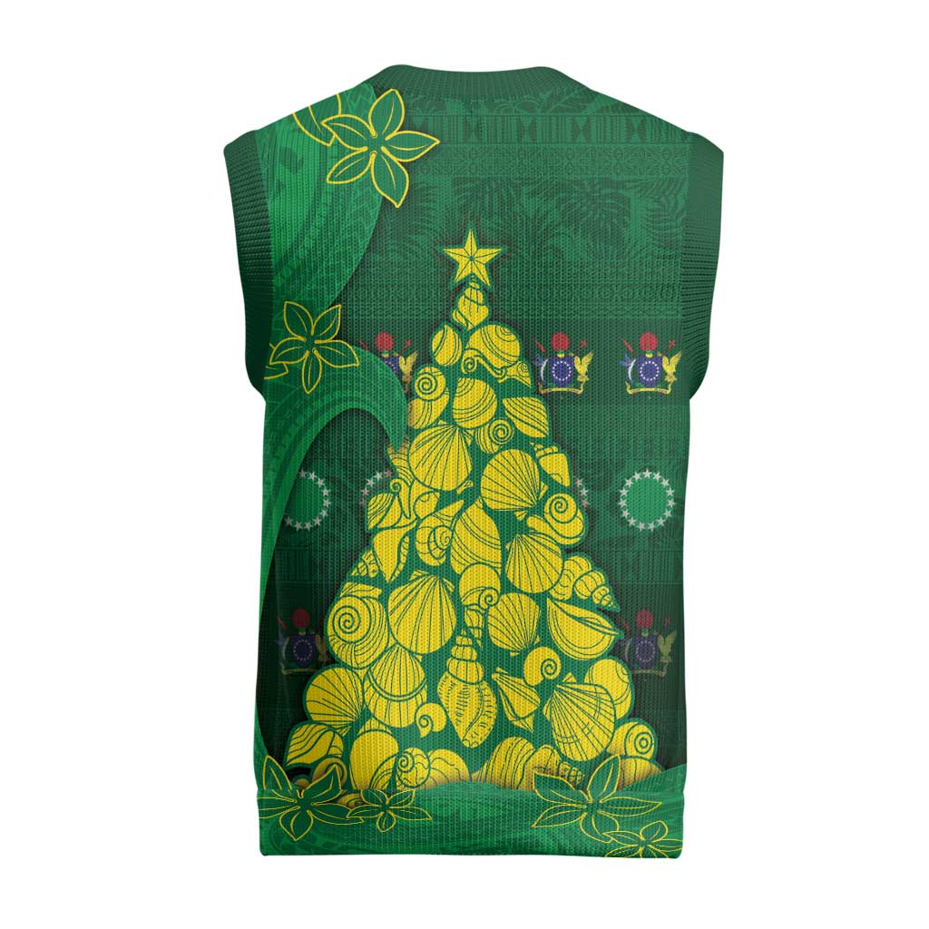 Cook Islands Christmas Knitted V-Neck Vest Seashell Xmas Tree Tribal Waves - Polynesian Pride