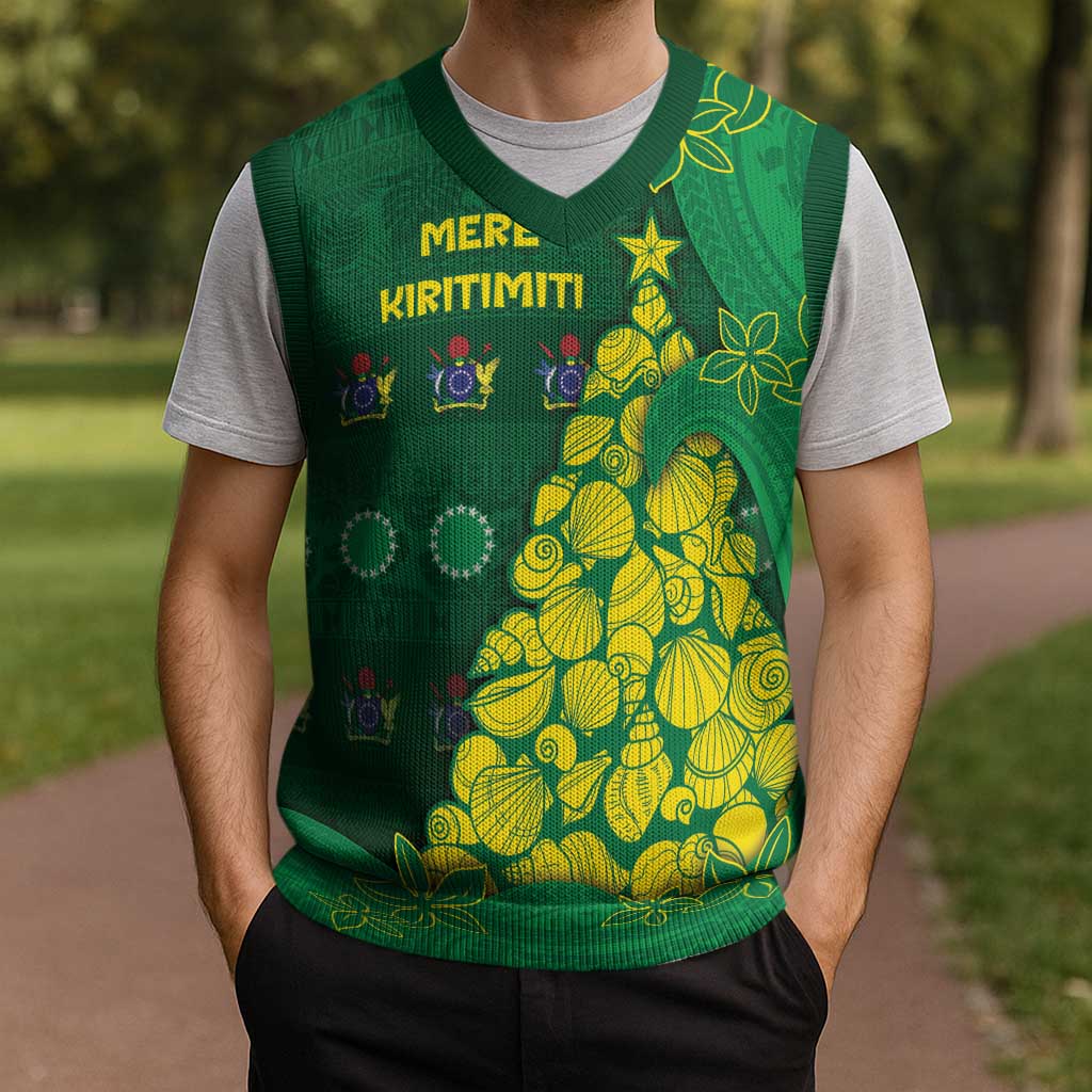 Cook Islands Christmas Knitted V-Neck Vest Seashell Xmas Tree Tribal Waves - Polynesian Pride