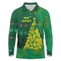 Cook Islands Christmas Long Sleeve Polo Shirt Seashell Xmas Tree Tribal Waves - Polynesian Pride
