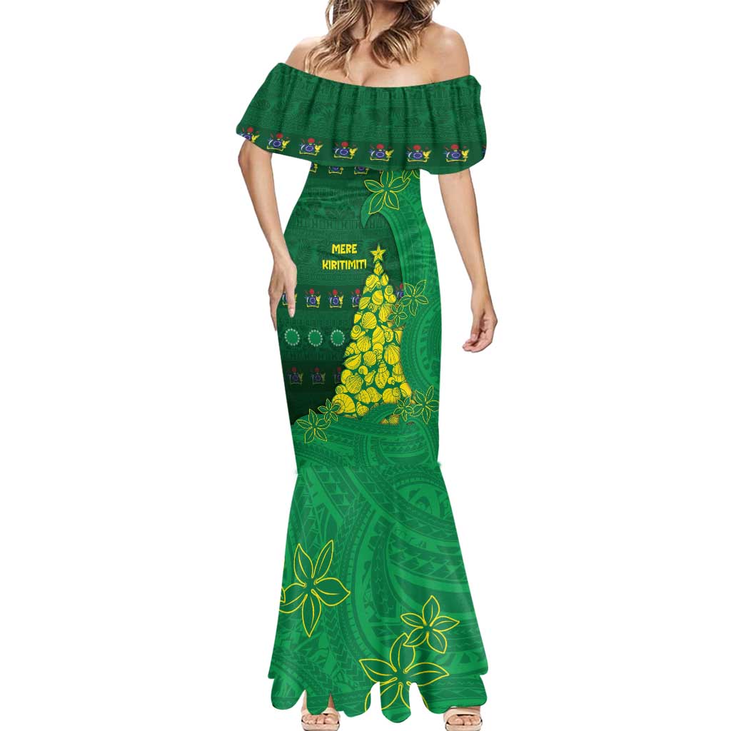Cook Islands Christmas Mermaid Dress Seashell Xmas Tree Tribal Waves - Polynesian Pride