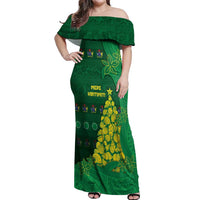 Cook Islands Christmas Off Shoulder Maxi Dress Seashell Xmas Tree Tribal Waves - Polynesian Pride