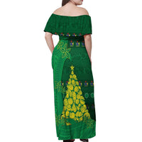 Cook Islands Christmas Off Shoulder Maxi Dress Seashell Xmas Tree Tribal Waves - Polynesian Pride