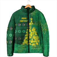 Cook Islands Christmas Padded Jacket Seashell Xmas Tree Tribal Waves - Polynesian Pride
