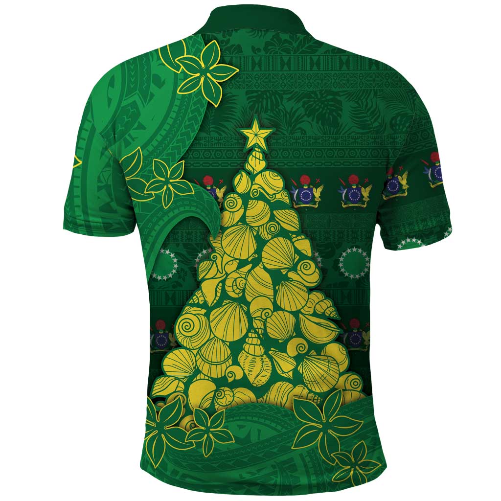 Cook Islands Christmas Polo Shirt Seashell Xmas Tree Tribal Waves - Polynesian Pride