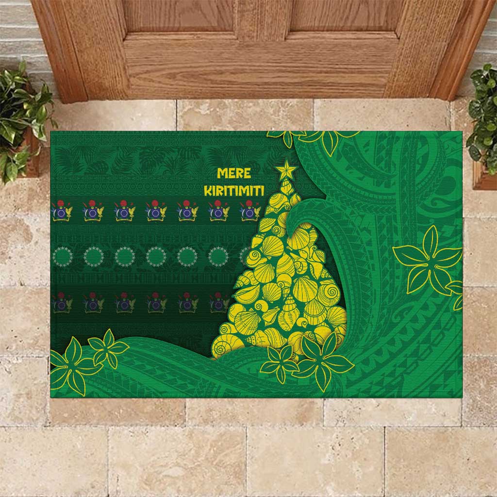 Cook Islands Christmas Rubber Doormat Seashell Xmas Tree Tribal Waves - Polynesian Pride