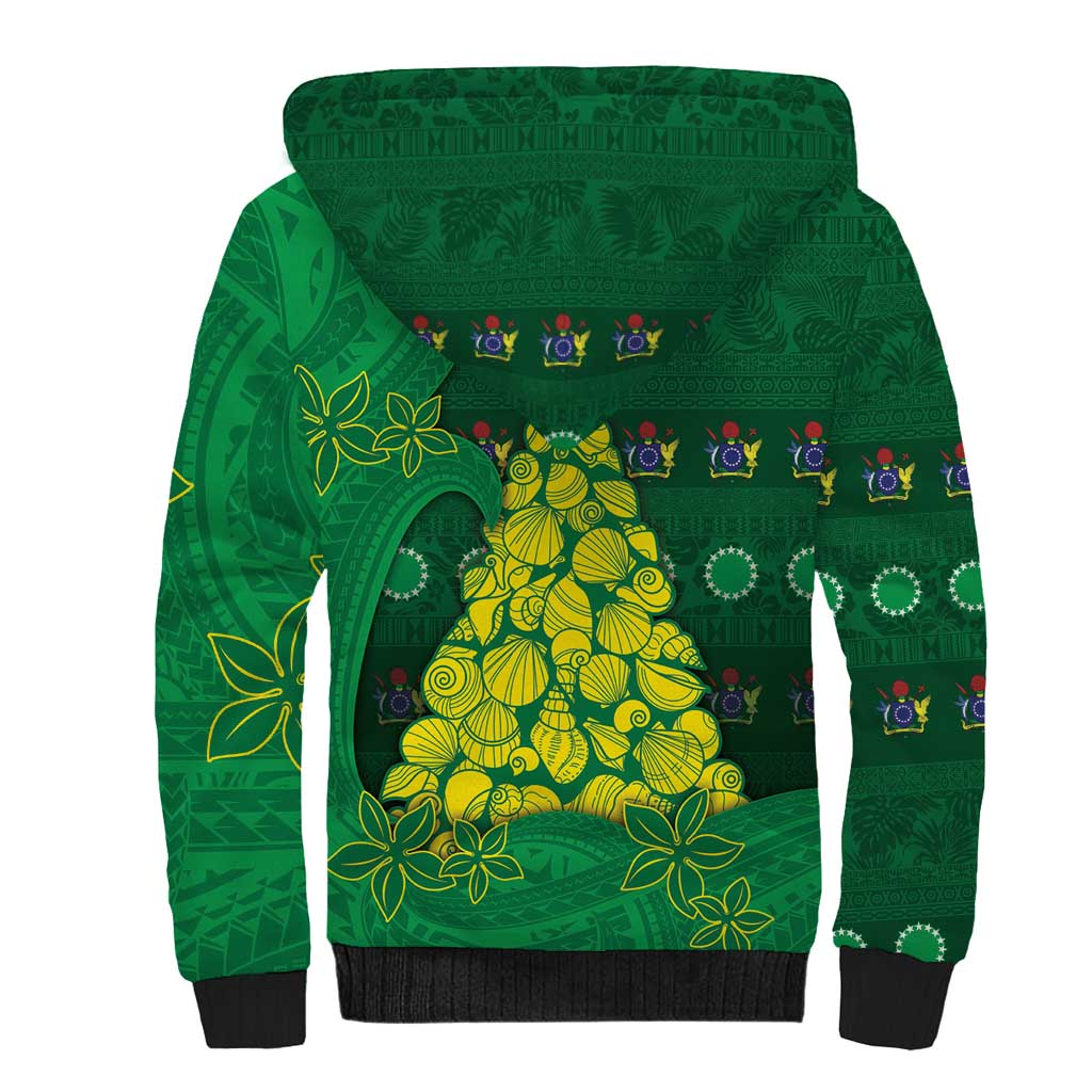 Cook Islands Christmas Sherpa Hoodie Seashell Xmas Tree Tribal Waves - Polynesian Pride