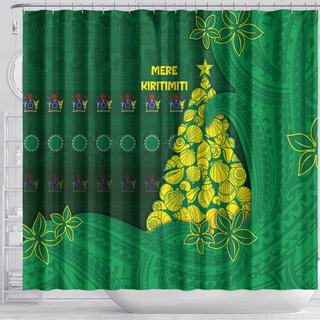 Cook Islands Christmas Shower Curtain Seashell Xmas Tree Tribal Waves - Polynesian Pride