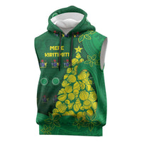 Cook Islands Christmas Sleeveless Hoodie Seashell Xmas Tree Tribal Waves - Polynesian Pride