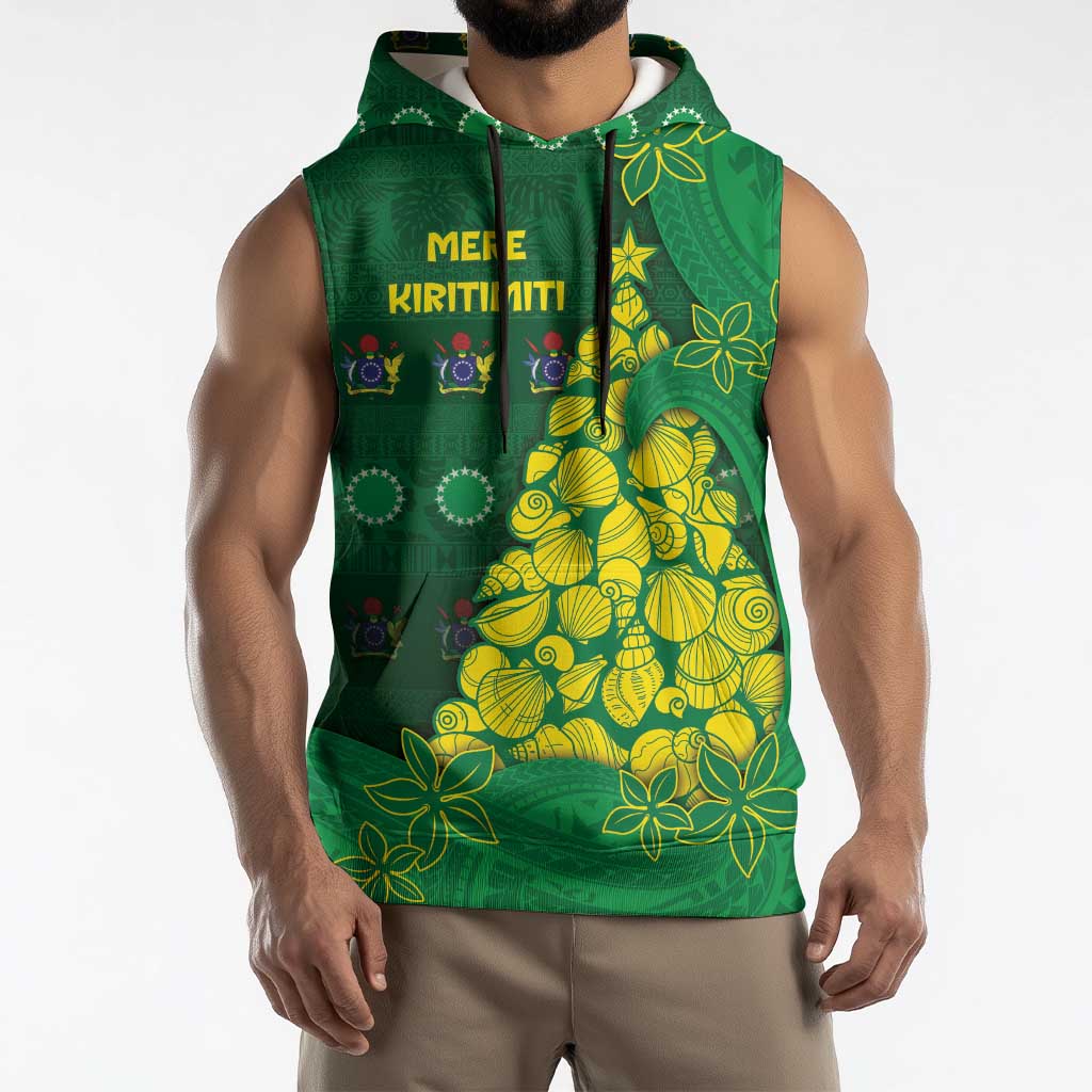 Cook Islands Christmas Sleeveless Hoodie Seashell Xmas Tree Tribal Waves - Polynesian Pride