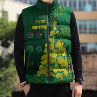Cook Islands Christmas Sleeveless Puffer Jacket Seashell Xmas Tree Tribal Waves - Polynesian Pride