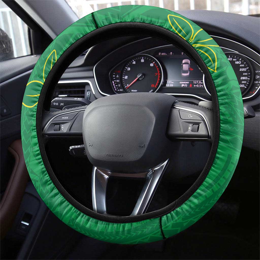 Cook Islands Christmas Steering Wheel Cover Seashell Xmas Tree Tribal Waves - Polynesian Pride