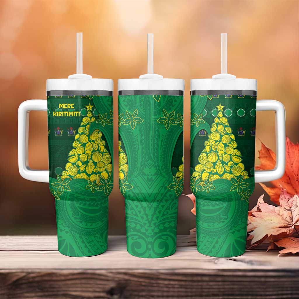 Cook Islands Christmas Tumbler With Handle Seashell Xmas Tree Tribal Waves - Polynesian Pride