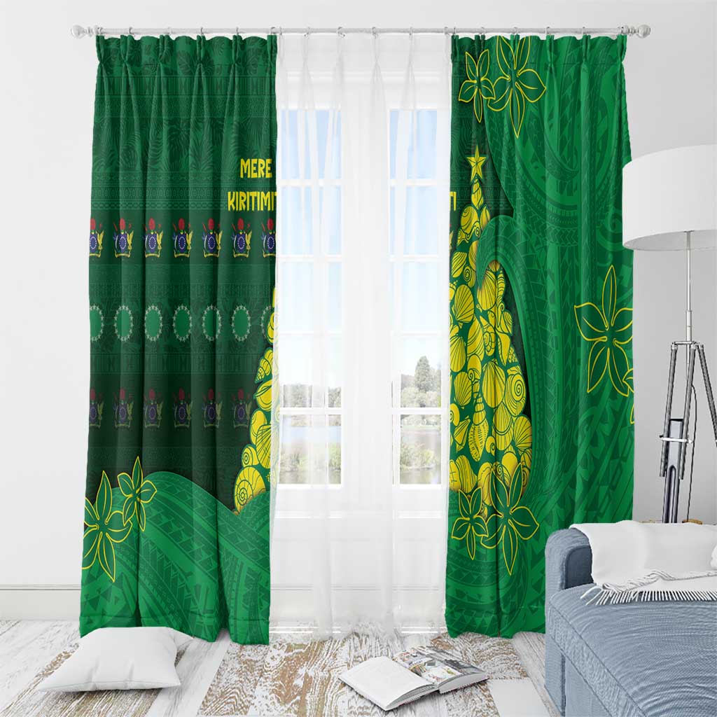 Cook Islands Christmas Window Curtain Seashell Xmas Tree Tribal Waves - Polynesian Pride