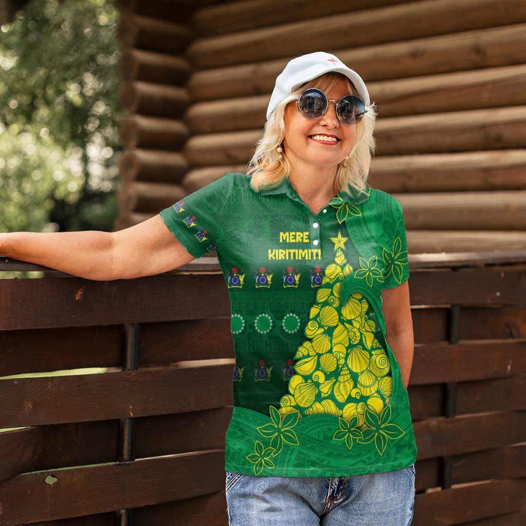 Cook Islands Christmas Women Polo Shirt Seashell Xmas Tree Tribal Waves - Polynesian Pride