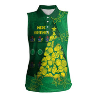 Cook Islands Christmas Women Sleeveless Polo Shirt Seashell Xmas Tree Tribal Waves - Polynesian Pride