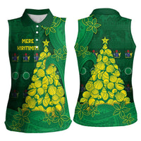 Cook Islands Christmas Women Sleeveless Polo Shirt Seashell Xmas Tree Tribal Waves - Polynesian Pride