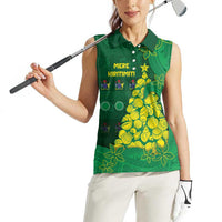 Cook Islands Christmas Women Sleeveless Polo Shirt Seashell Xmas Tree Tribal Waves - Polynesian Pride