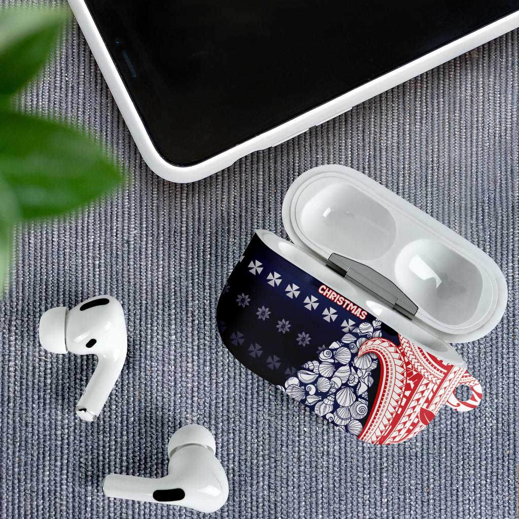 Wallis And Futuna Christmas AirPods Case Seashell Xmas Tree Tribal Waves - Polynesian Pride