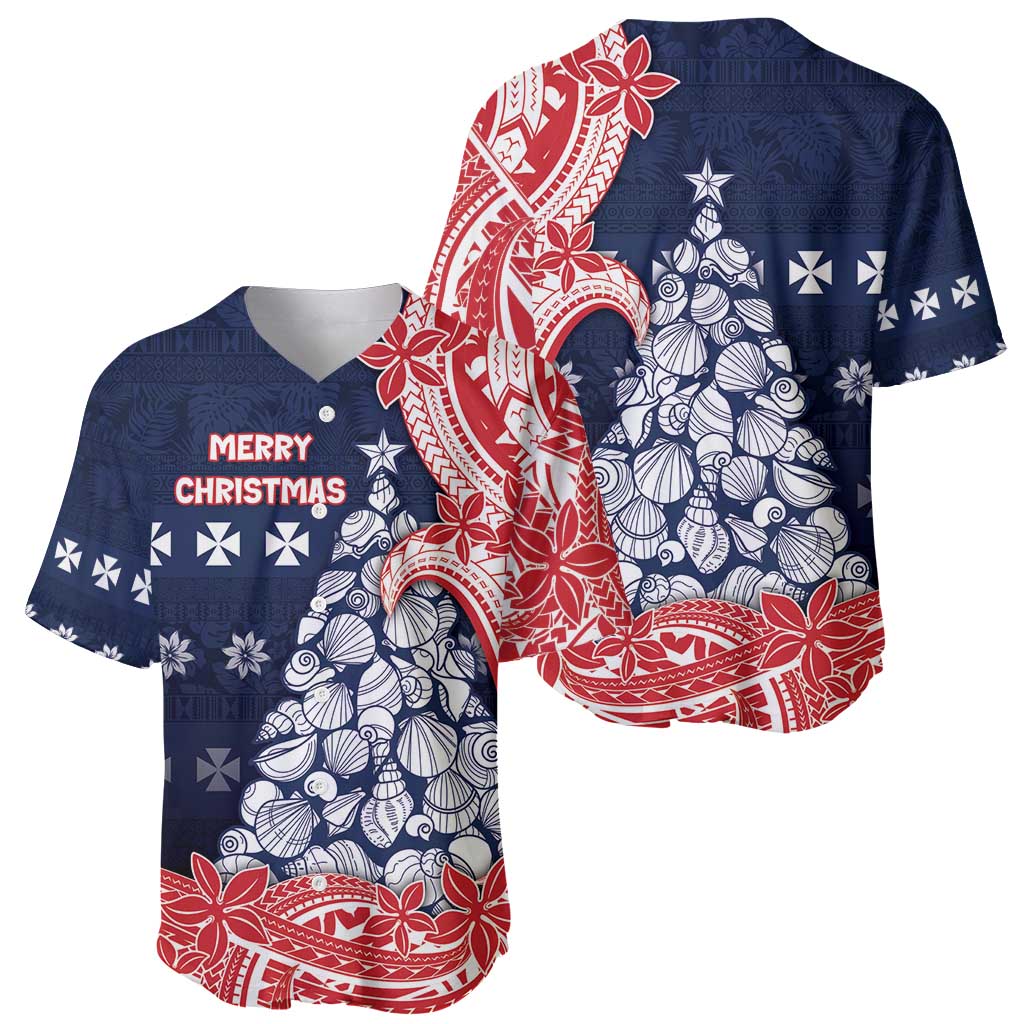 Wallis And Futuna Christmas Baseball Jersey Seashell Xmas Tree Tribal Waves - Polynesian Pride