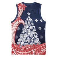 Wallis And Futuna Christmas Basketball Jersey Seashell Xmas Tree Tribal Waves - Polynesian Pride
