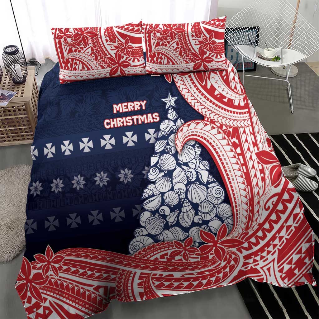 Wallis And Futuna Christmas Bedding Set Seashell Xmas Tree Tribal Waves - Polynesian Pride