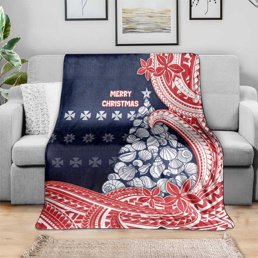 Wallis And Futuna Christmas Blanket Seashell Xmas Tree Tribal Waves - Polynesian Pride