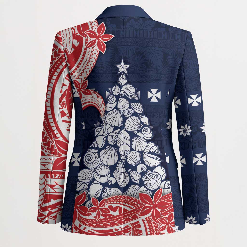 Wallis And Futuna Christmas Blazer Seashell Xmas Tree Tribal Waves - Polynesian Pride