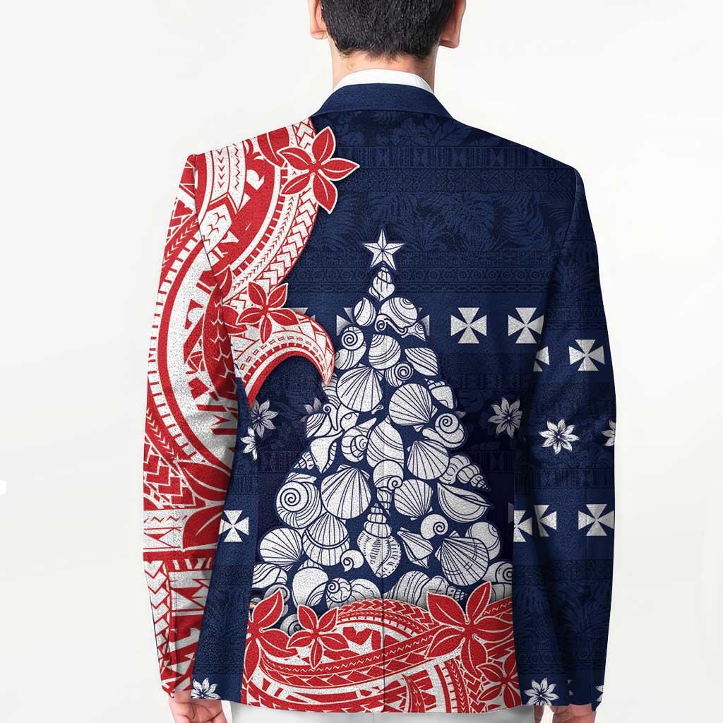 Wallis And Futuna Christmas Blazer Seashell Xmas Tree Tribal Waves - Polynesian Pride