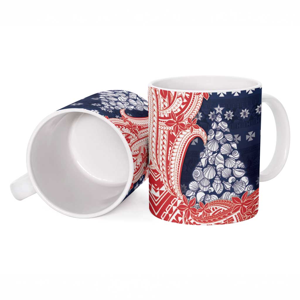 Wallis And Futuna Christmas Ceramic Mug Seashell Xmas Tree Tribal Waves - Polynesian Pride