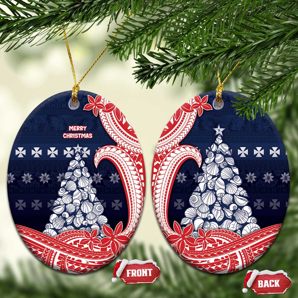 Wallis And Futuna Christmas Ceramic Ornament Seashell Xmas Tree Tribal Waves - Polynesian Pride
