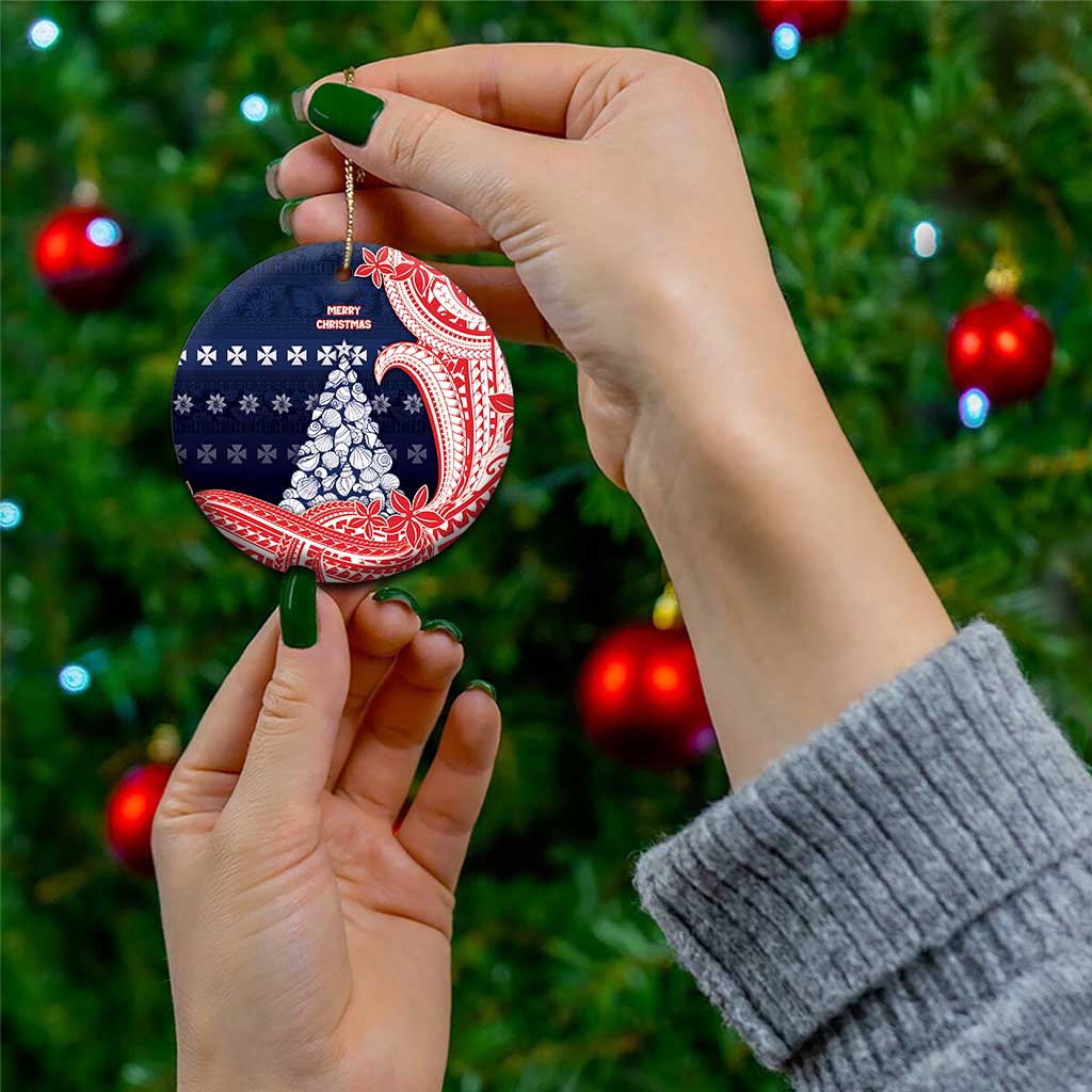 Wallis And Futuna Christmas Ceramic Ornament Seashell Xmas Tree Tribal Waves - Polynesian Pride