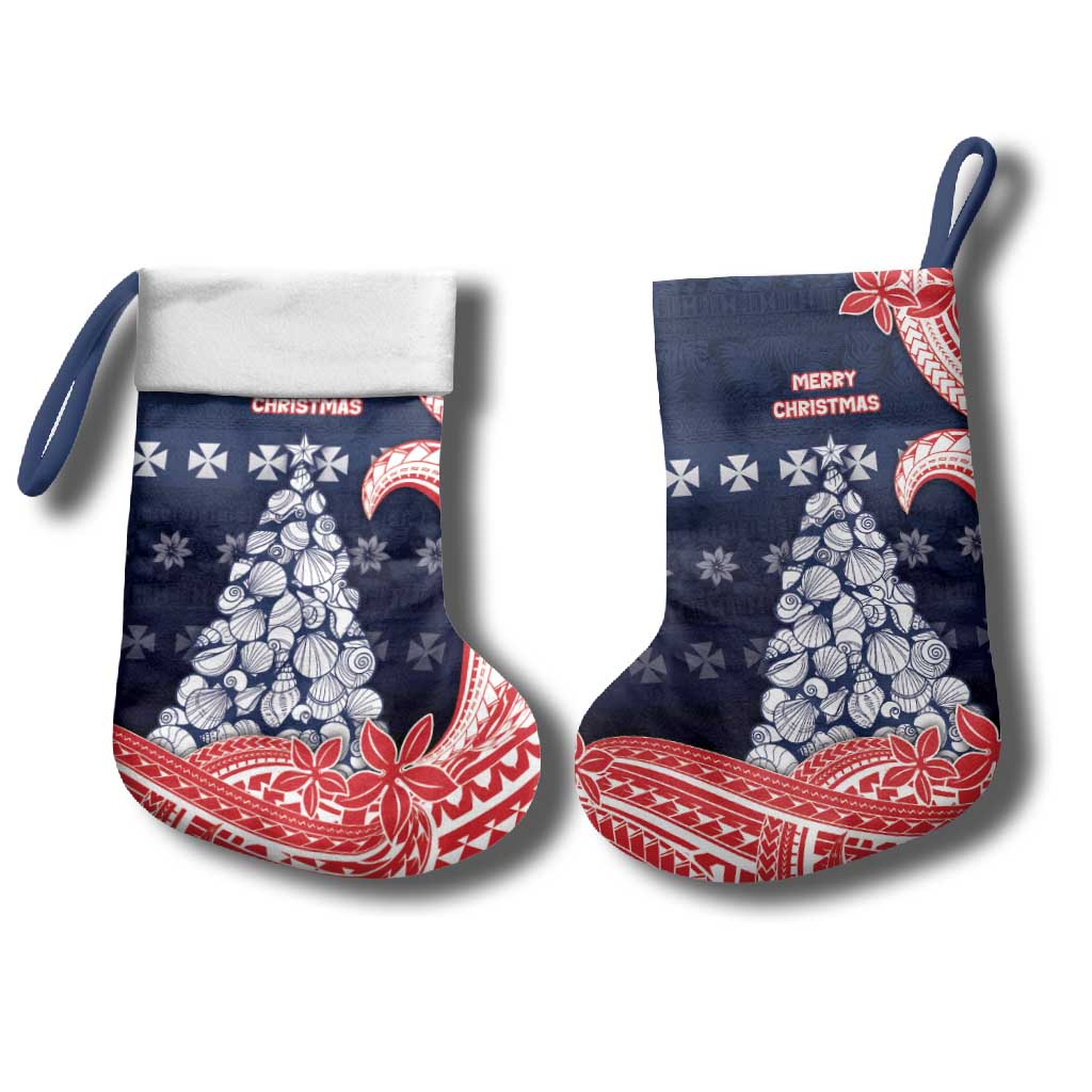 Wallis And Futuna Christmas Stocking Seashell Xmas Tree Tribal Waves - Polynesian Pride