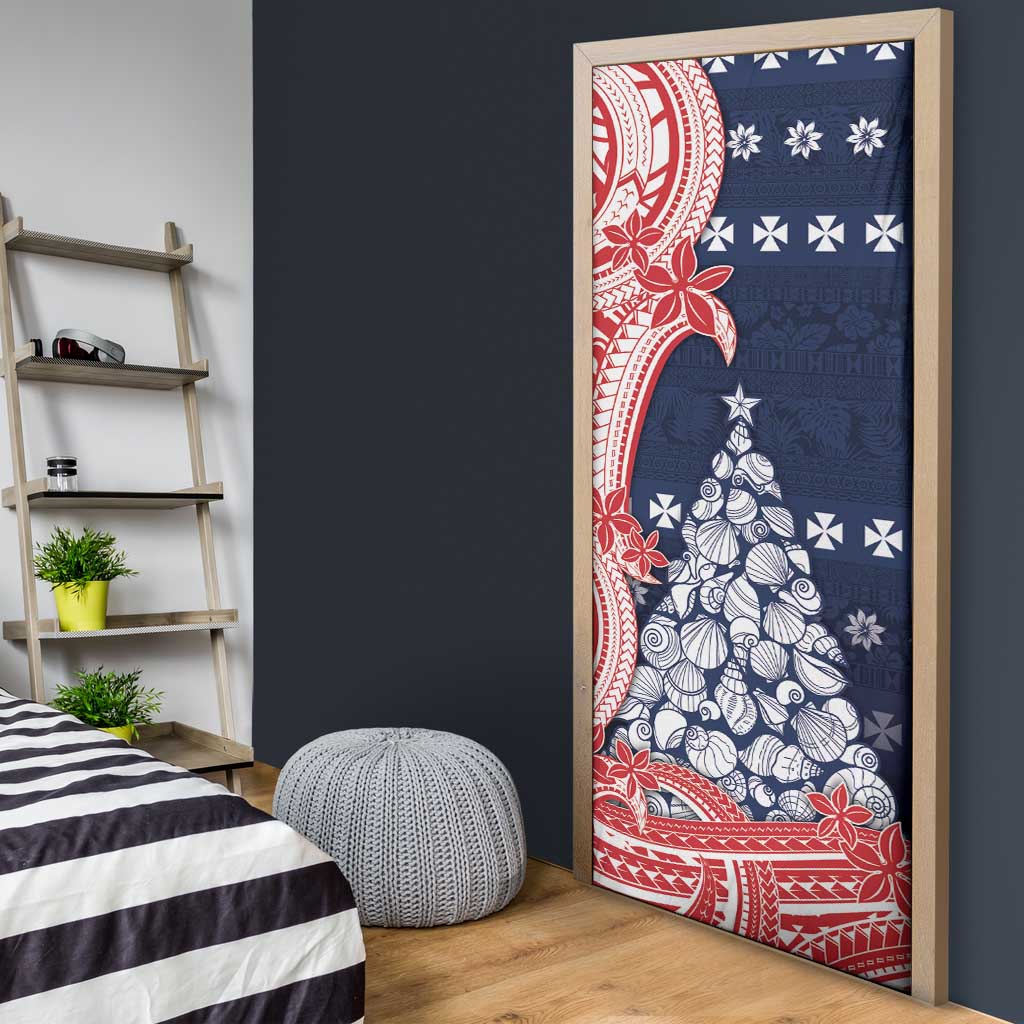 Wallis And Futuna Christmas Door Cover Seashell Xmas Tree Tribal Waves - Polynesian Pride