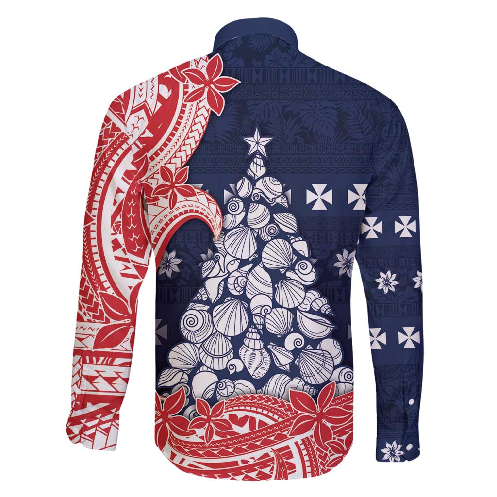 Wallis And Futuna Christmas Family Matching Long Sleeve Bodycon Dress and Hawaiian Shirt Seashell Xmas Tree Tribal Waves - Polynesian Pride